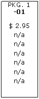 Text Box: PKG. 1-01$ 2.95n/an/an/an/an/an/a